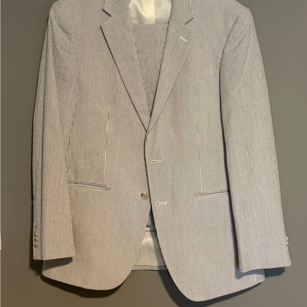 Kenneth Cole New York Pinstripe Blazer and pants in Gray and White whole suit.